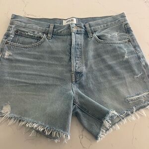 Agolde Distressed Light Blue Jean Shorts